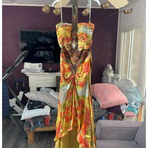 Gold & Orange Beaded Dress Size XL Dela-Jo